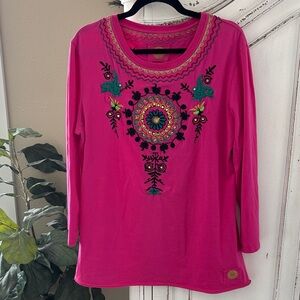 Double D Ranch Pink Embroidered Long Sleeve Top